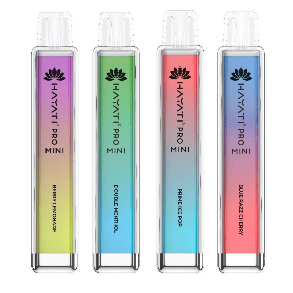 Hayati Crystal Mini Pro 600 Disposable Vape Puff Bar Pod (Box of 10), showcasing the sleek design and bulk pack option for premium vaping satisfaction.